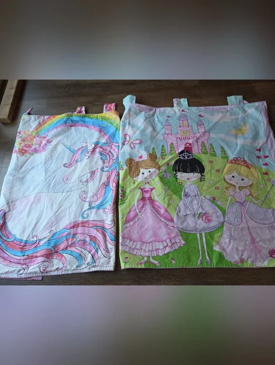 Set of 2 Hand Made Princess Castle Unicorn Pink & Purple Girls Bedroom Curtains