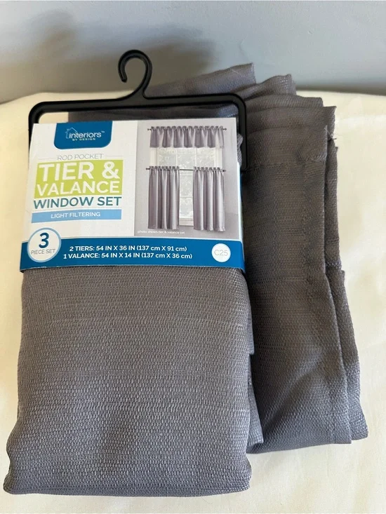 Gray Tier & Valance Window Set - Light Filtering 2 sets