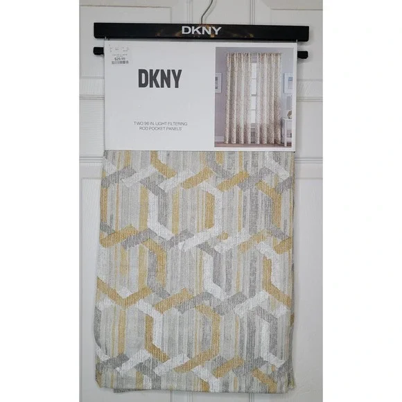 DKNY 2 Light Filtering‎ Rod Pocket Panels 50x96 Curtains Mira Geometric Pattern