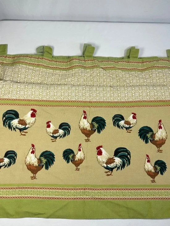 Better Homes Rooster Design 2 Curtain Panels & Valance Olive Green and Beige