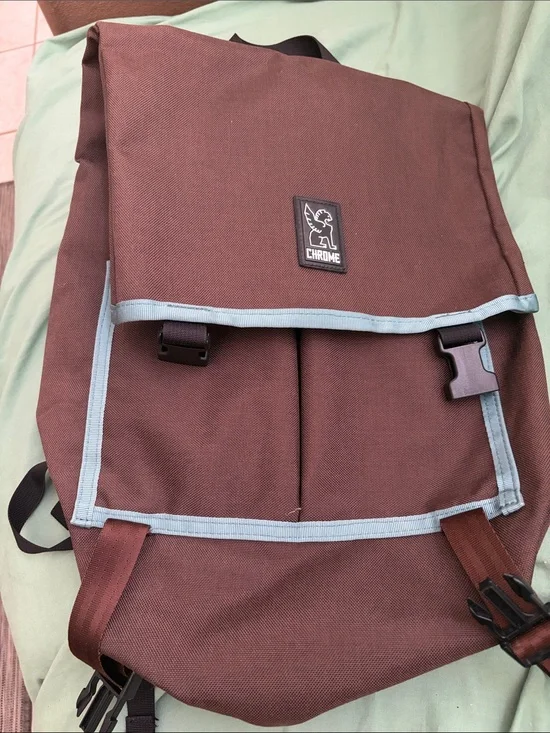 CHROME Brown Backpack with Light Blue Trim