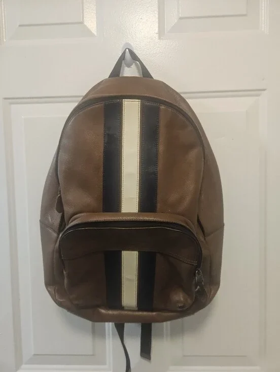 Vtg Coach Brown Leather Men's Backpack with Center Stripe