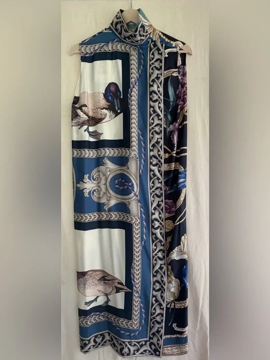 Salvatore Ferragamo Blue, Cream & Black Scarf-Print Drapery Panel