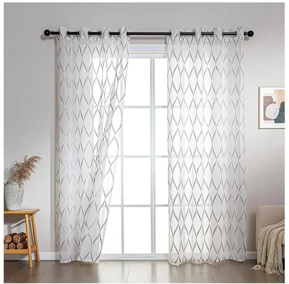 SLEEP ZONE Sheer Curtains for Living Room and Bedroom Embroidered 42 × 63 inch