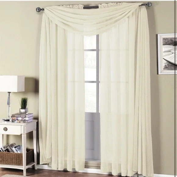 American Linen & Rugs Beige Solid Snow Sheer‎ Scarf 50x216in Window Curtain