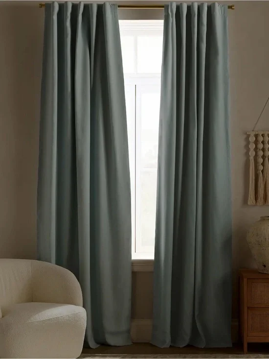 Quince 96x96 Blue Linen Blackout Drapery Panel Set - Retail $308