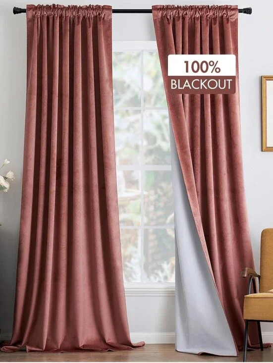 MIULEE 100% Blackout Velvet Curtains Dusty Rose Pink 108