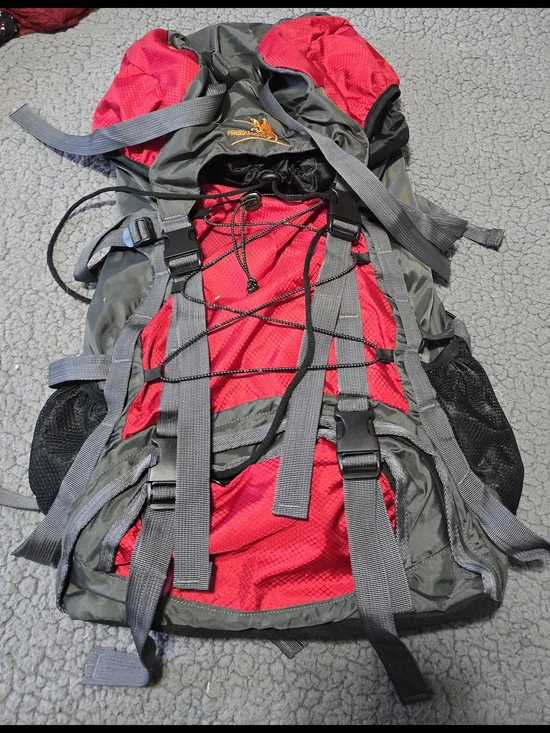 Rugged Red & Gray Outdoor Backpack with Bungee Storage