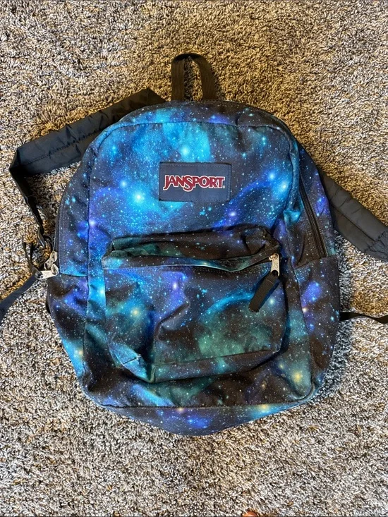 Jansport Galaxy Print Backpack in Blue and Black