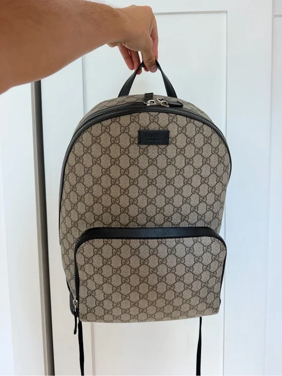 Gucci Monogram Canvas Backpack with Black Trim