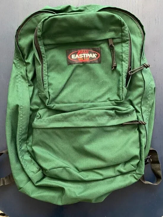Vtg Eastpak Backpack Made in USA Green Nylon Retro 90s School Travel Bag