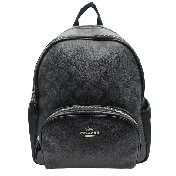 Coach Backpack Medium Black West Signature Canvas Pebble Leather F2447-5871