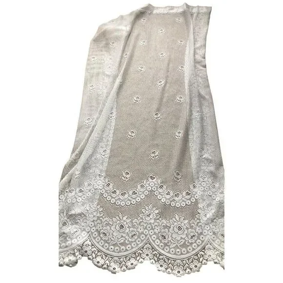 Vintage Lace Window Curtain Panel White Floral Cottage