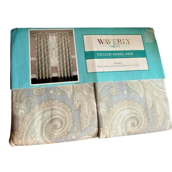 Traditions by Waverly Declyn Paisley Rod Pocket Curtains Panels Blue Gray 52x84