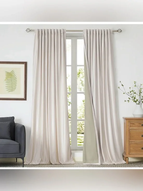 Cream Ivory Velvet blackout curtain drapes W52” x L102” 2 panels