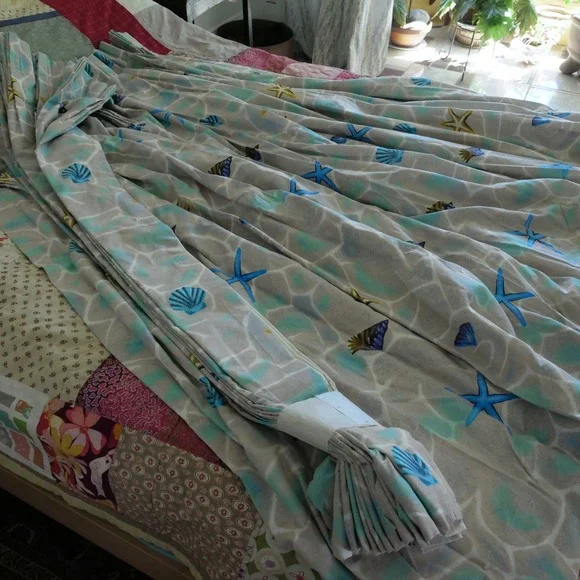 RARE vintage 2 piece 1980s beach patterned drapes curtains‎
