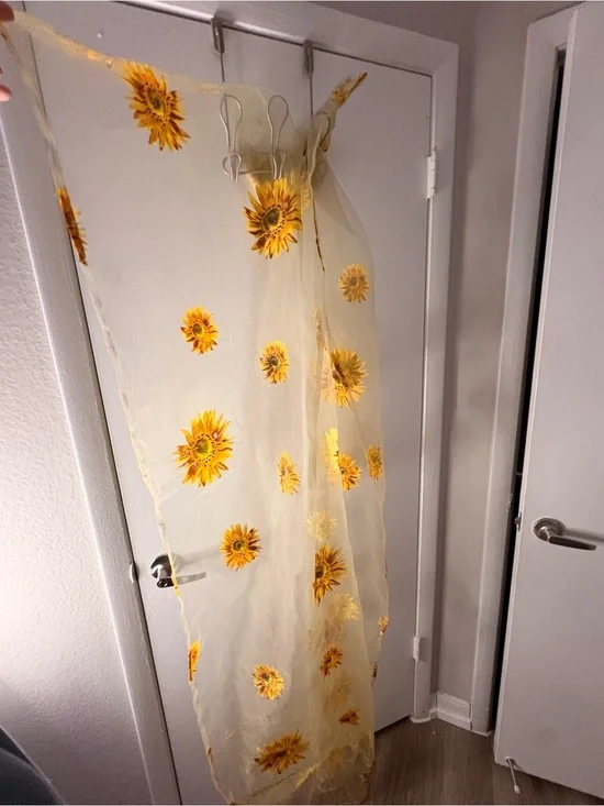 Sheer Sunflower Embroidered Mesh Curtains - Yellow