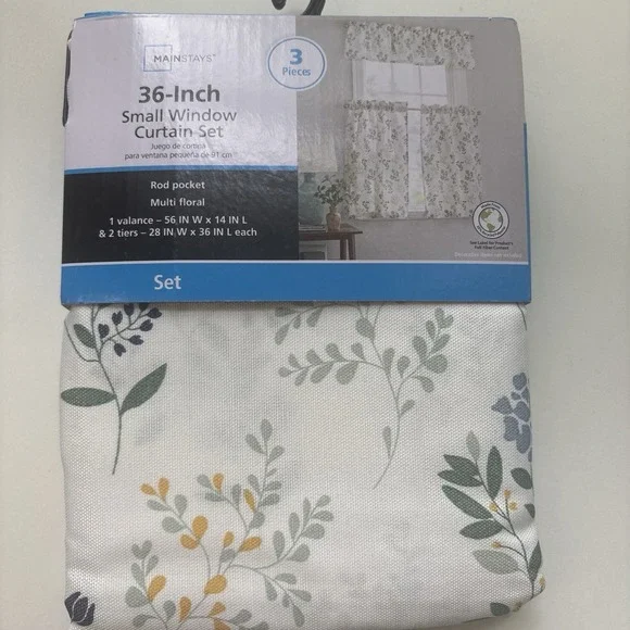 Mainstays 36-Inch Small Window Set 3 Piece Floral Leaf Valance Cottage Core