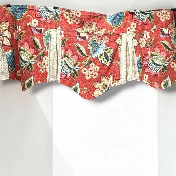 Waverly Brighton Blossom Floral Scalloped Window Valance Red Box Pleat Lined