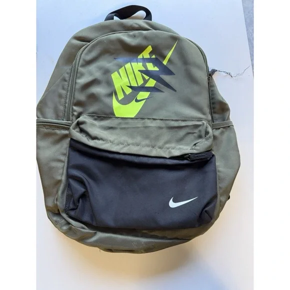 Nike Backpack Olive Green Black Neon Swoosh School‎ Gym Bag