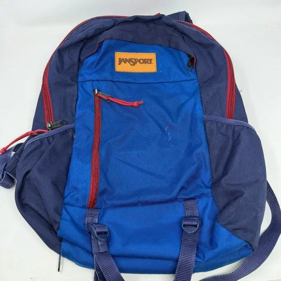 JanSport Backpack Unisex OS Classic Multi Pocket Navy Royal Blue Distressed