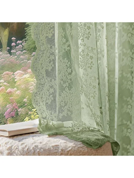 Vintage Sage Green Lace Curtains - 84