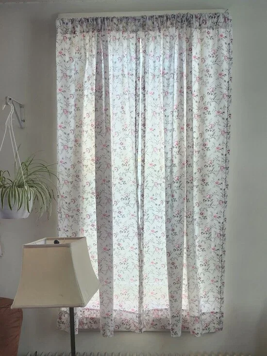 Floral Window Curtains 2 Panels - White & Pink