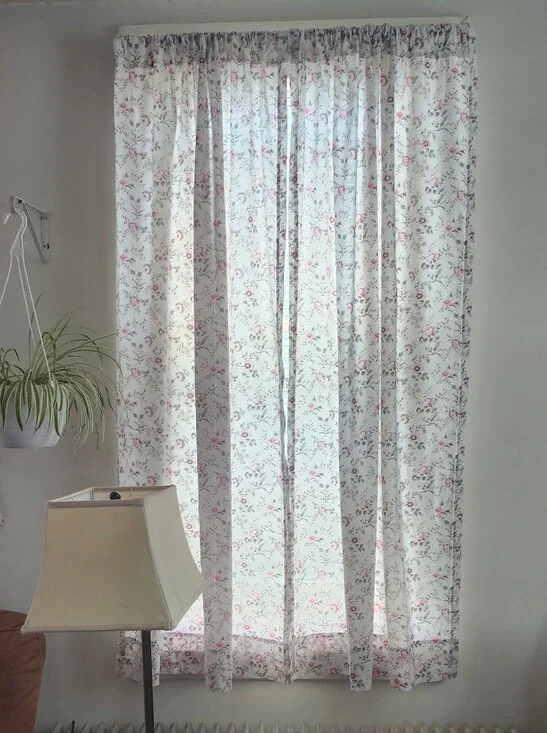 Floral Window Curtains 2 Panels - White & Pink