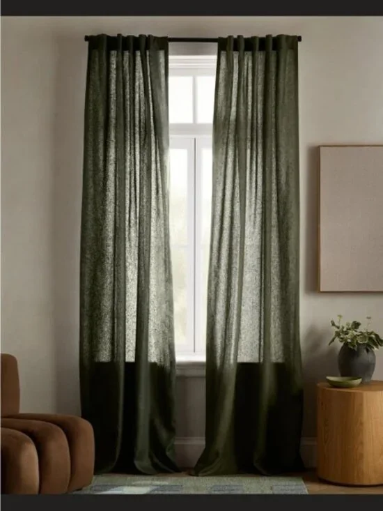 Quince European Linen Curtain Light Filtering Single Panel 48