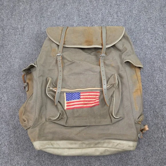 Vintage Kurz Mod 2 Canvas Rucksack West Germany Green USA Flag Military 50s 60s