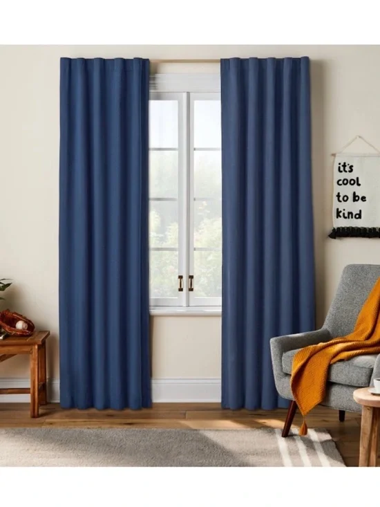**Set of 2** Pillowfort Navy Twill Blackout Window Curtain Panels 42”x84” NEW
