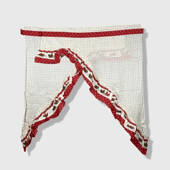 Valance Kitchen Curtains Set of 4 Red White Chicken‎ Farmhouse Country Decor