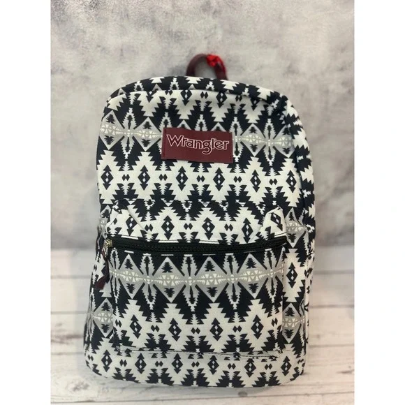 Wrangler Southwestern Geometric Print Backpack Black White Maroon