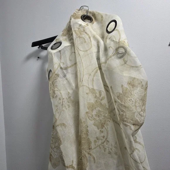 Pair 84x37  Jacobean Floral Design Linen Blend Sheer Curtain Panels‎