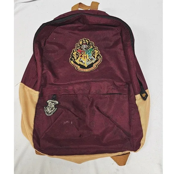 Harry Potter Hogwarts Crest Backpack Burgundy Tan Wizarding World School Bag
