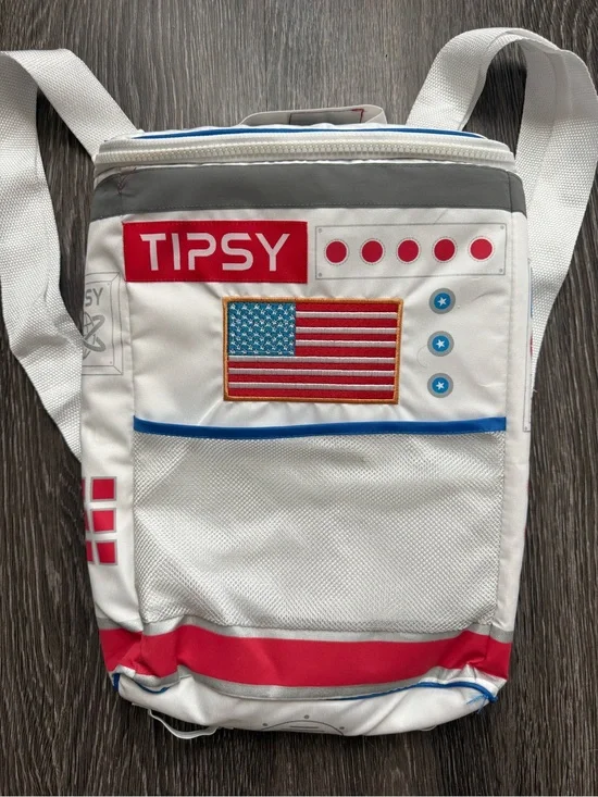 Tipsy Elves White Insulated Backpack with Red and Blue Accents