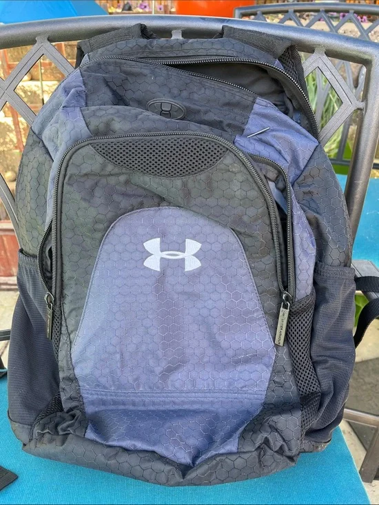 Under Armour Black and Navy Hex-Pattern Backpack