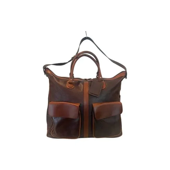 M. London Large Two Tone Leather Mens Weekender Travel Messenger Duffle Bag