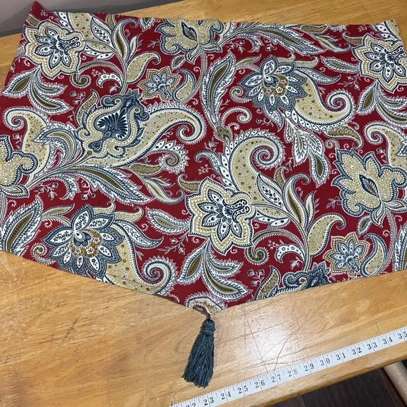 Waverly Traditions Red‎ Paisley Tassel Window Valance Vtg Boho Traditional 26x24