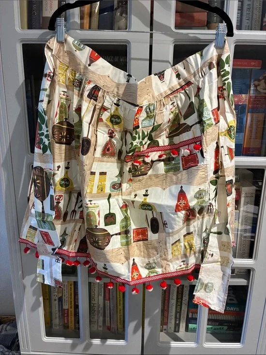 Vintage Kitchen Apron with Red Pom-Pom Trim!! Never Used!