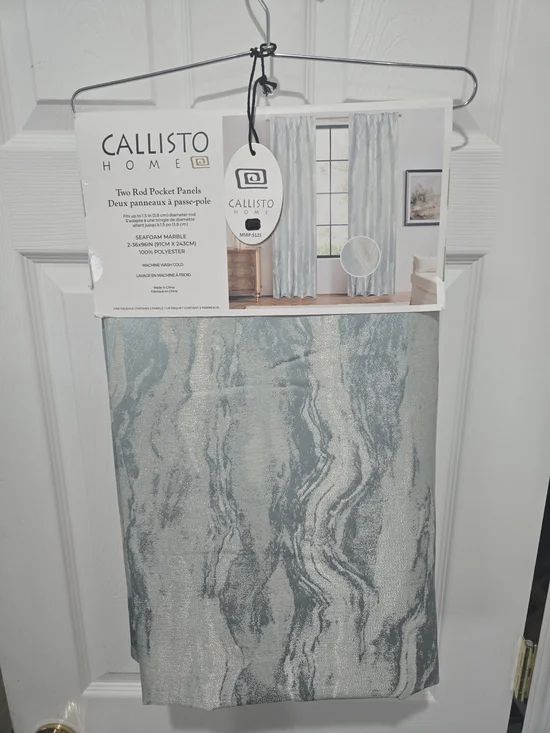 Callisto Home Marble Rod Pocket Curtain Panels in Seafoam  96
