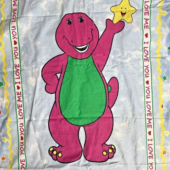 Vtg Barney the Dinosaur Bedroom Curtain Set of 2 Handmade 30