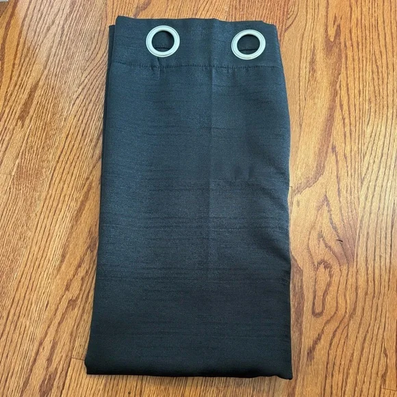 Black grommet top curtains two panels. 37”W by 96” L