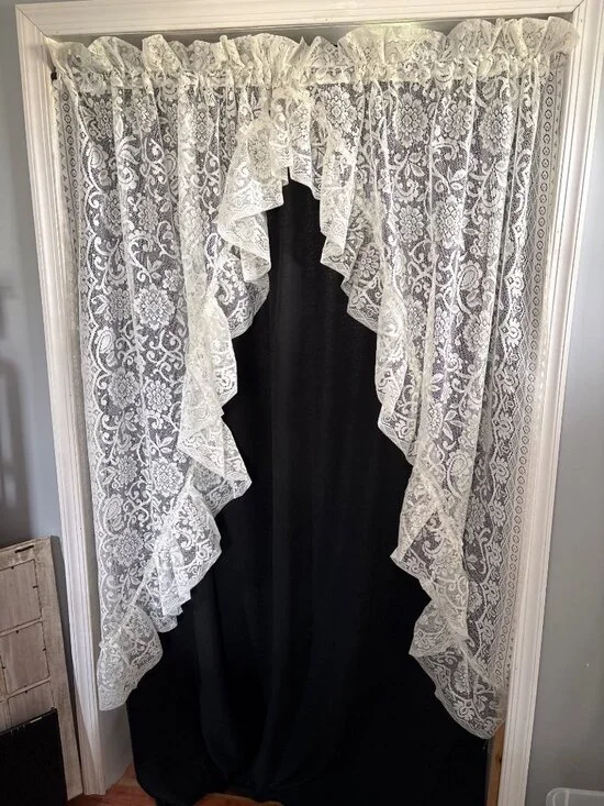 Cream Lace Swag Curtains 82W x 62L Floral Pattern Elegant Window Treatment