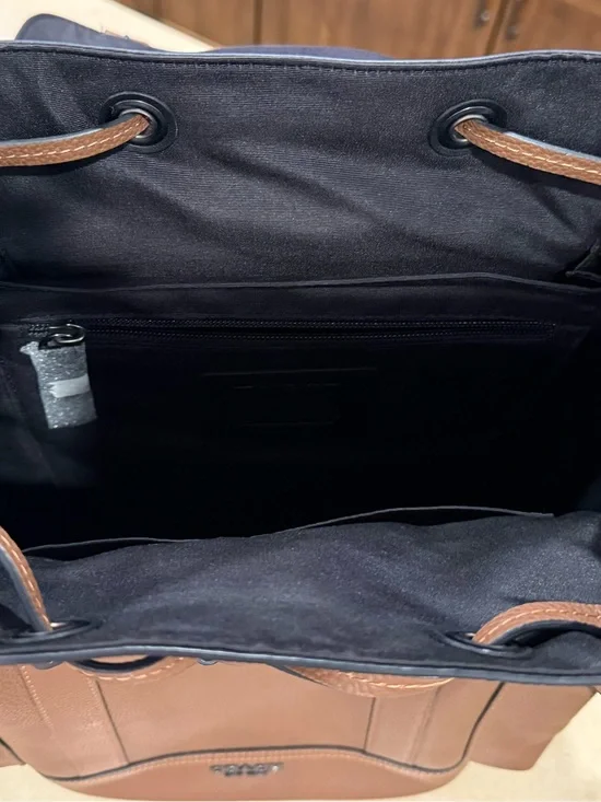 Coach Tan Pebbled Leather Backpack with Buckle Flap