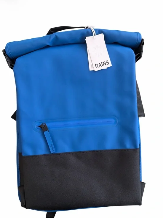 NWt•Rains Blue and Black Roll-Top Backpack•MSRP $155