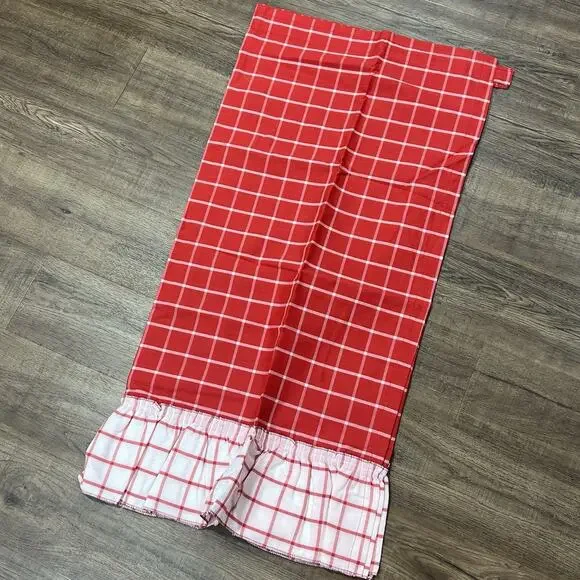 Set 2 Sears Perma Prest Red White Plaid Fashion Curtain Panels 36