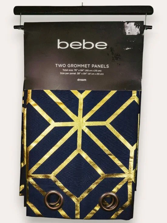 bebe Dream Navy Gold Geometric Grommet Curtain Panels 2-Pack 38
