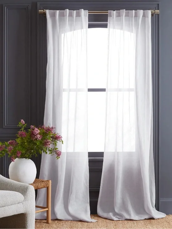 NWT QUINCE Set Of 2 48x84 European Linen Sheer Curtains White 0506