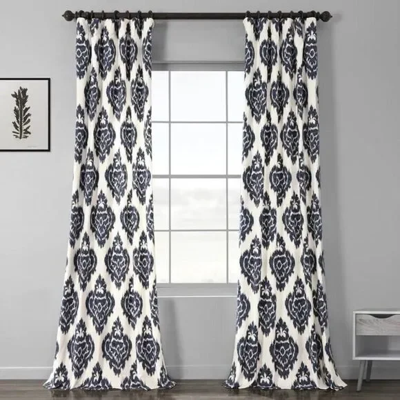 Exclusive Fabrics Ikat Blue Cotton Curtains 2 Panel Room Darkening 50